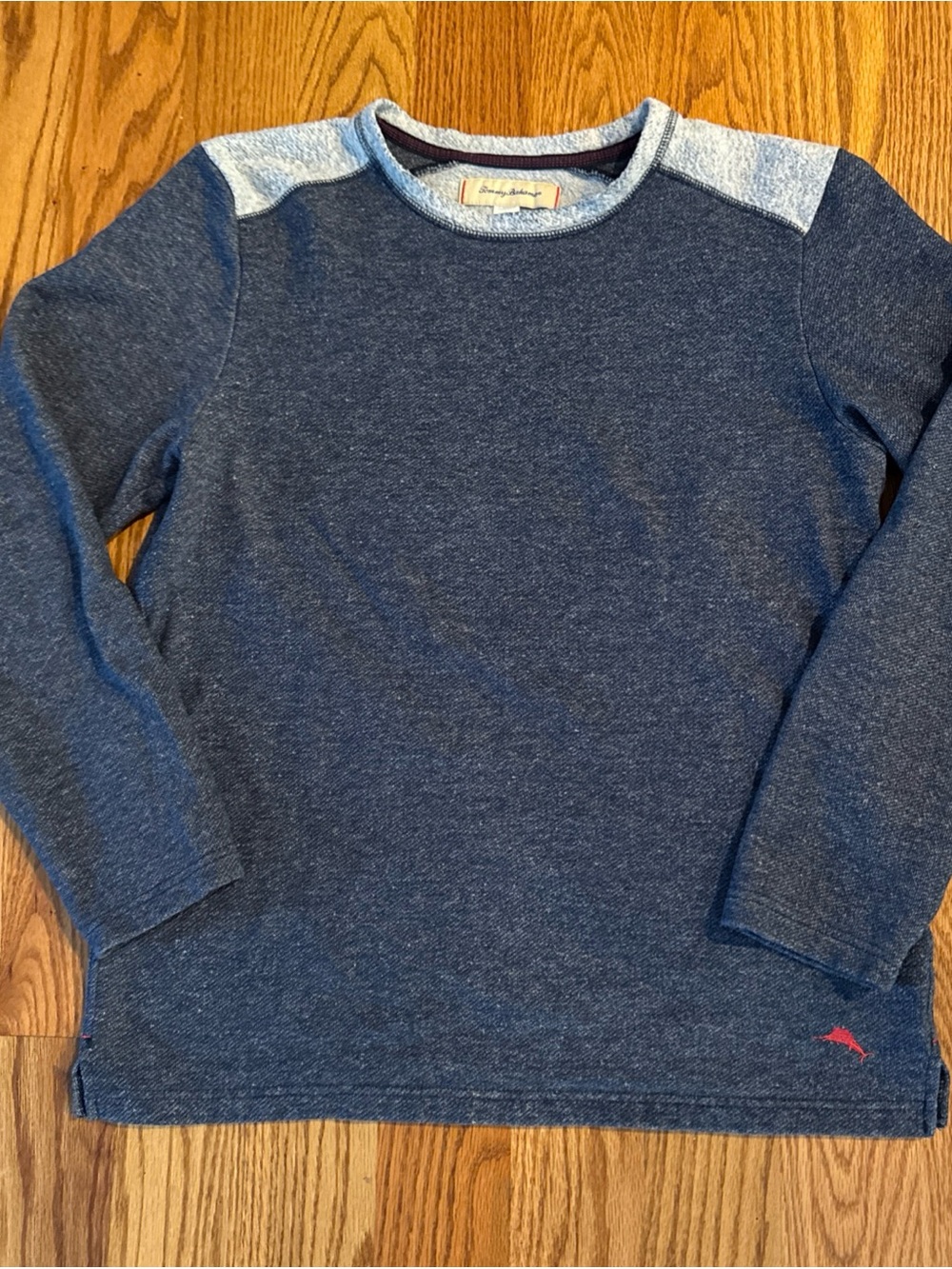 Tommy Bahama Navy Heather Long-Sleeve Crew Sweatshirt with Light Blue Shoulders